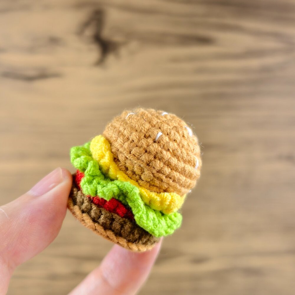 Handmade Amigurumi Crochet Hamburger Plushie - Picture 3 of 5